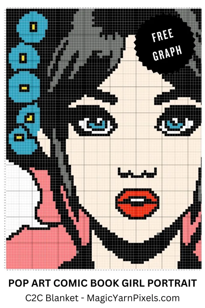 FREE IMAGES PIN 3 - Pop Art Comic Book Girl Portrait Blanket - Free Graph - Magic Yarn Pixels