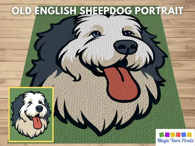 BLOG PREVIEW POSTER - Old English Sheepdog Portrait - Magic Yarn Pixels