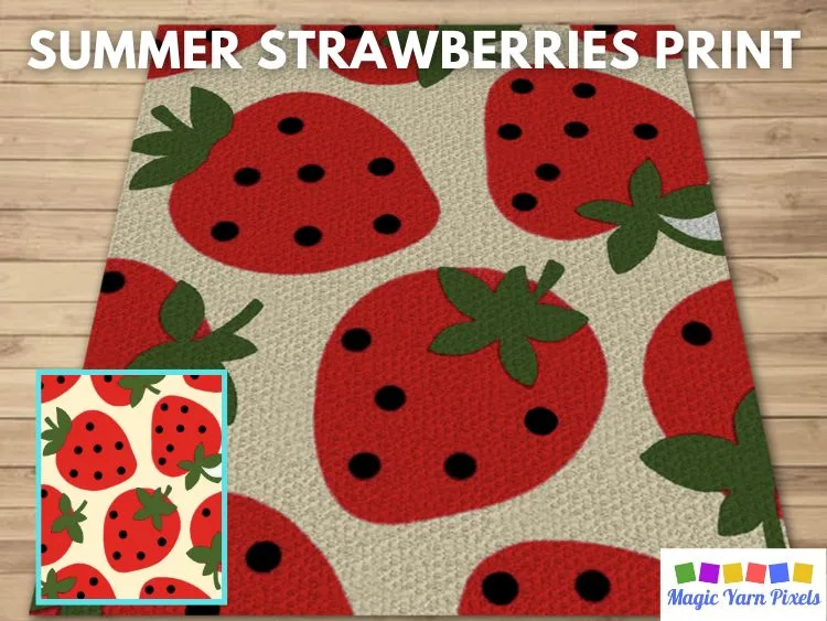 BLOG PREVIEW POSTER - Summer Strawberries Print - Magic Yarn Pixels