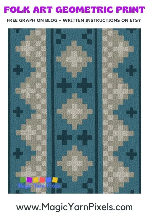 FREE IMAGES PIN 2 - Folk Art Geometric Print C2C Graph Blanket Pattern on Magic Yarn Pixels