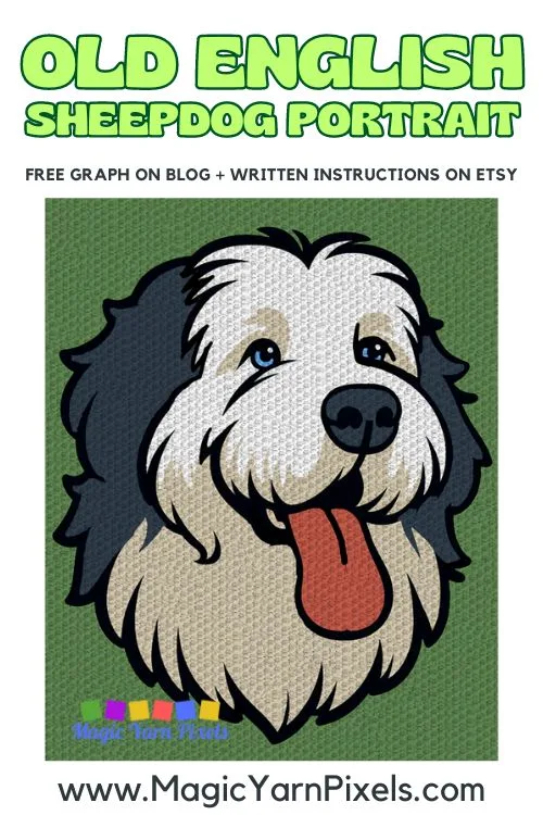 FREE IMAGES PIN 2 - Old English Sheepdog Portrait C2C Graph Blanket Pattern on Magic Yarn Pixels