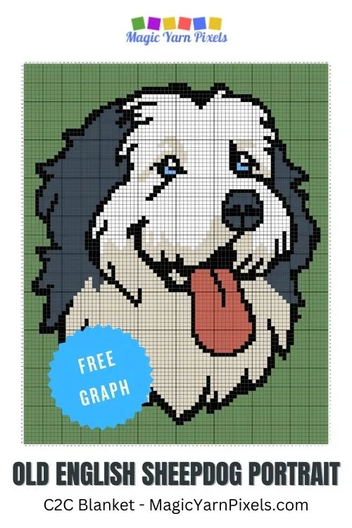 FREE IMAGES PIN 3 - Old English Sheepdog Portrait - Free Graph - Magic Yarn Pixels