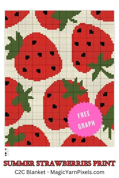 FREE IMAGES PIN 3 - Summer Strawberries Print - Free Graph - Magic Yarn Pixels
