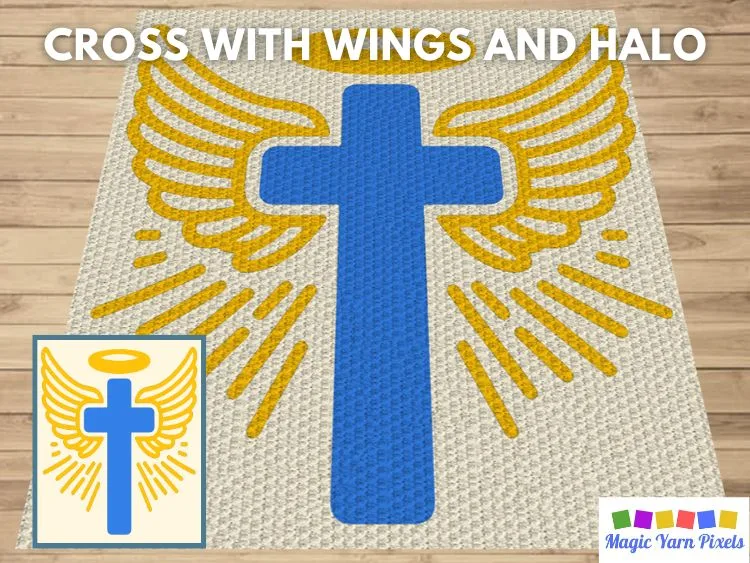 BLOG PREVIEW POSTER - Cross With Wings And Halo - Magic Yarn Pixels