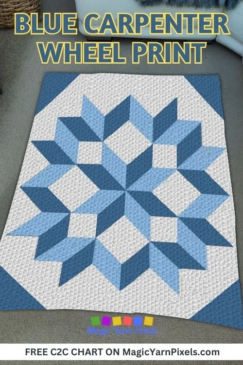 FREE IMAGES PIN 1 - Blue Carpenter Wheel Print - Free C2C Chart - Magic Yarn Pixels