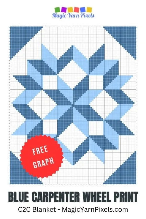 FREE IMAGES PIN 3 - Blue Carpenter Wheel Print - Free Graph - Magic Yarn Pixels