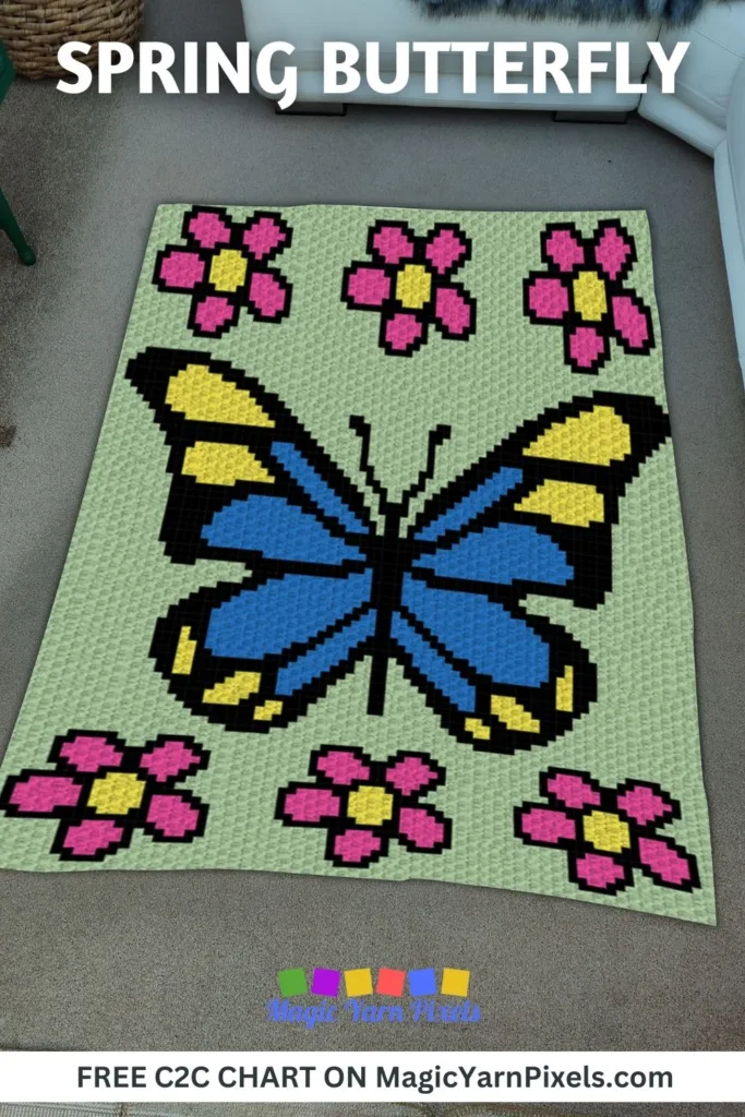 FREE IMAGES PIN 1 - Spring Butterfly - Free C2C Chart - Magic Yarn Pixels