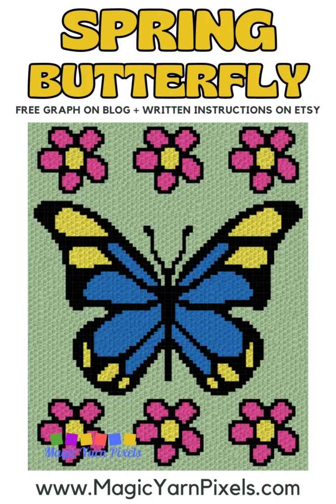 FREE IMAGES PIN 2 - Spring Butterfly C2C Graph Blanket Pattern on Magic Yarn Pixels