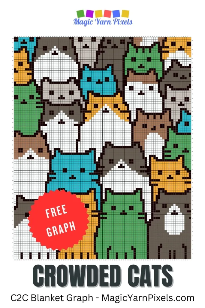 FREE IMAGES PIN 3 - Crowded Cats - C2C Blanket Graph - Magic Yarn Pixels