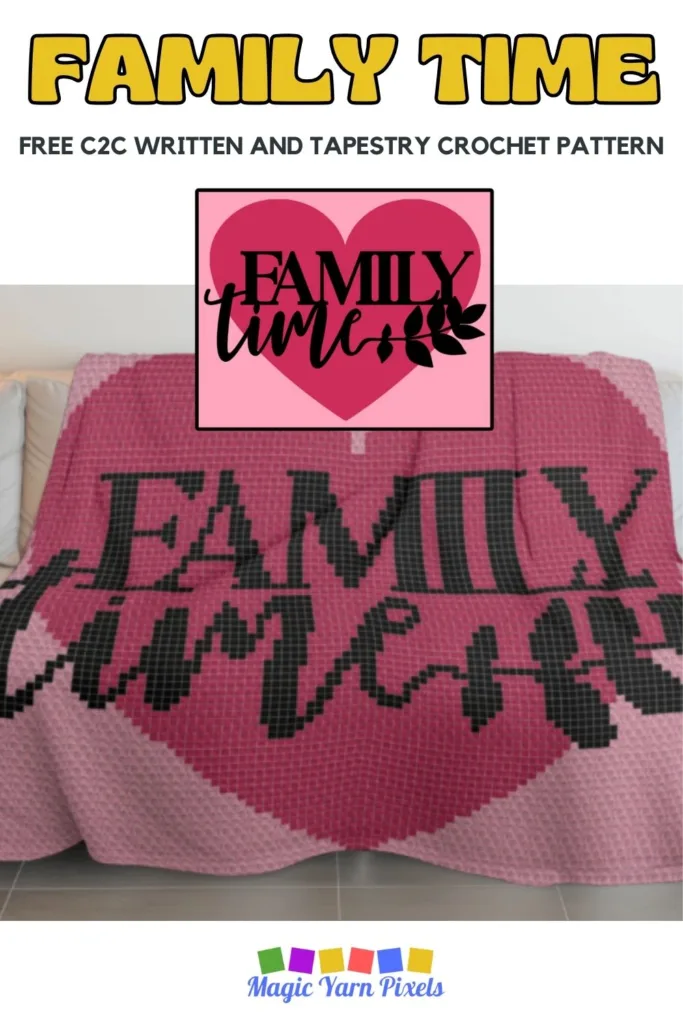 FREE IMAGES PIN 2 - Free C2C Written and Tapestry Crochet Pattern - Family Time - Magic Yarn Pixels