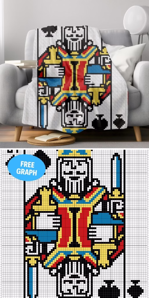 Poker King Of Spades - Free Crochet Graph and Pattern by Magic Yarn Pixels