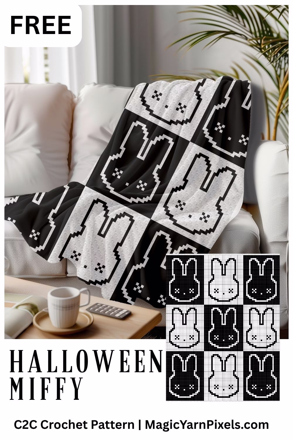 BLOG 3 - Halloween Miffy - Free C2C Crochet Graph by Magic Yarn Pixels