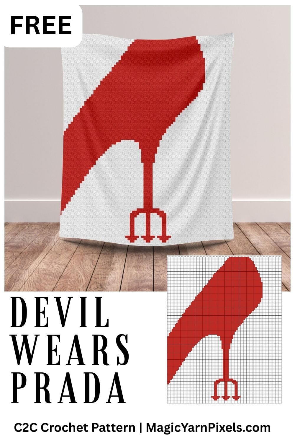 BLOG 3 - Devil Red Stiletto - Free C2C Crochet Graph by Magic Yarn Pixels